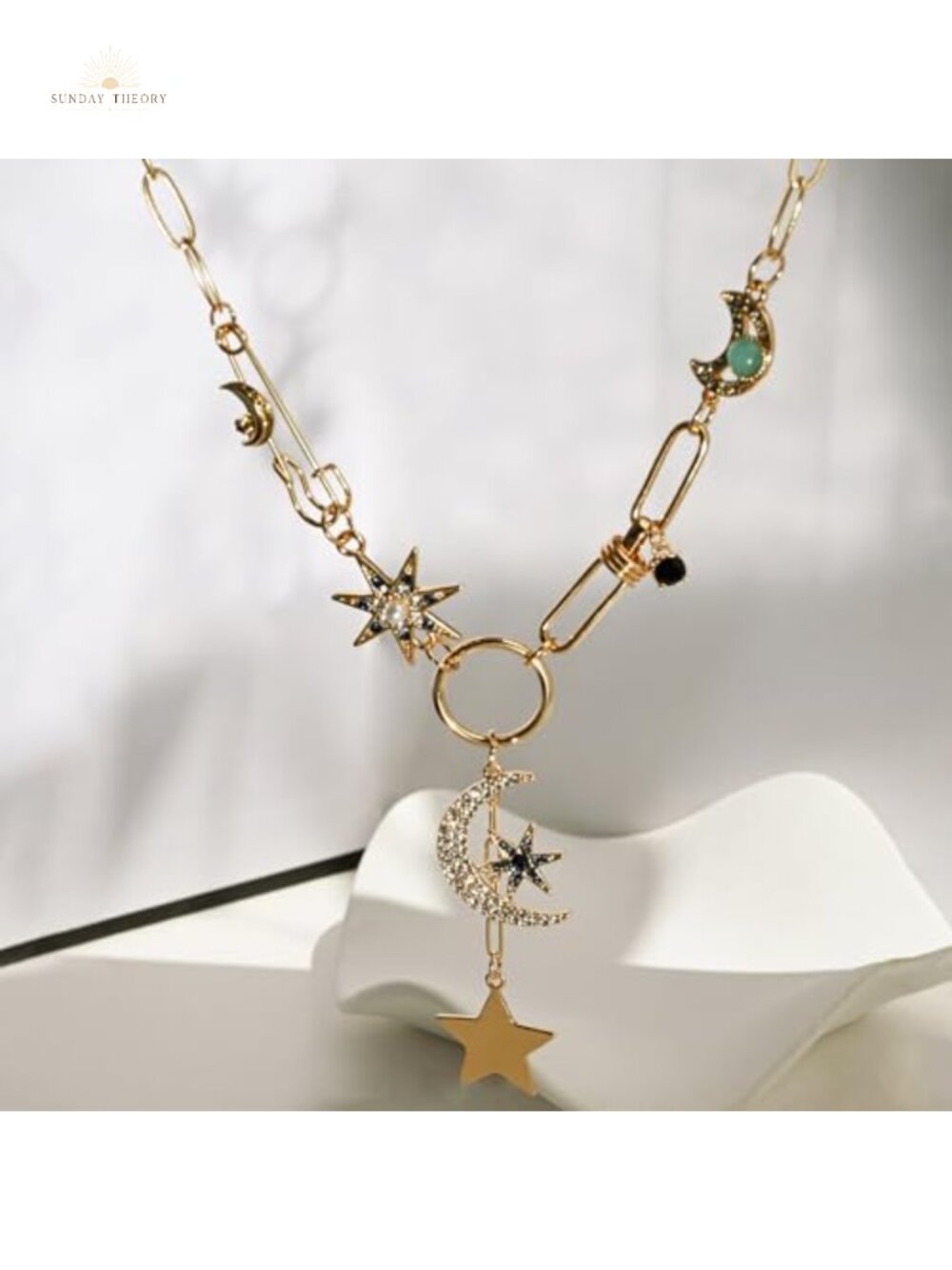 18K Gold Plated Moon Star Heart Pendant Necklace Chunky Chain Choker Women - Picture 4 of 6
